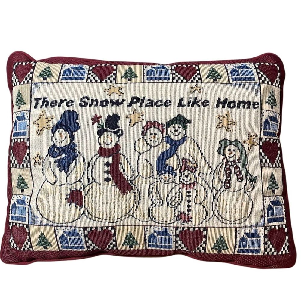 Peking Handicraft Vintage Snowman Tapestry Throw Pillow Christmas Decor